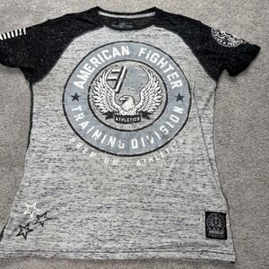 American Fighter Men's Large T-shirt Gray Double Sided Graphic Small Hole Read